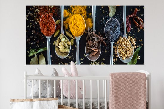 Stickers muraux - Film autocollant - Herbes - Cuillère - Épices - Zwart - Cuisine - 120x60 cm - Film adhésif - Stickers muraux chambre d'enfant - Papier peint autocollant - Papier peint autocollant - Film autocollant