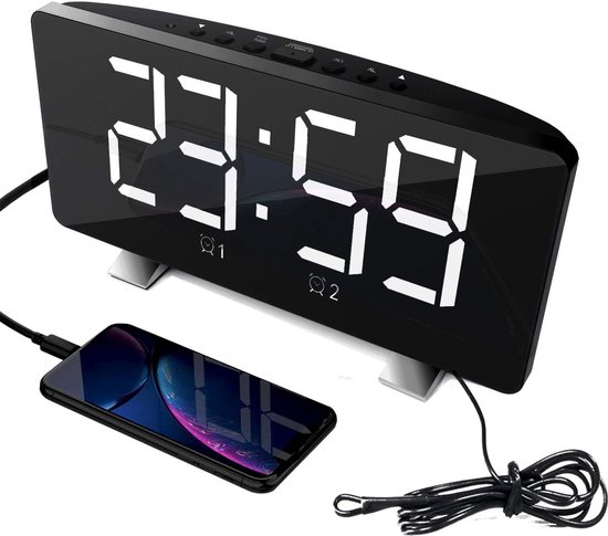 REACHER Auto dimbare wekkerradio voor slaapkamers, 9 kleuren nachtlampje, 0-100% dimmer, 7 wekgeluiden, FM-radio, instelbaar volume, slaaptimer, kleine digitale klok voor nachtkastje