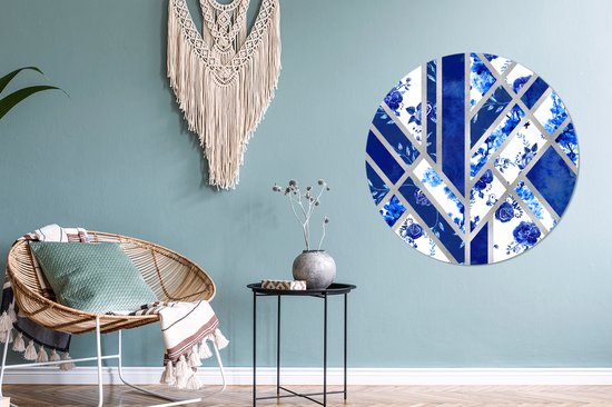 WallCircle - Wall Circle - Wall Circle - Bleu de Delft - Motif - Abstrait - Aluminium - Dibond - 90x90 cm - Intérieur et Extérieur