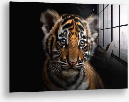 Wallfield™ - The Tiger Cub | Glasschilderij | Gehard glas | | Magnetisch Ophangsysteem