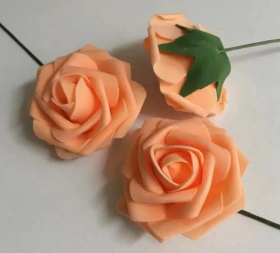 Kunstmatige Schuim Rozen Bloemhoofdjes, Kunstmatige Bloemen met ijzerdraad 50 sst grote 7.5 op 3.5 cm - Oranje