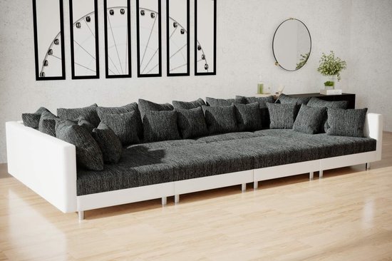 canapé d'angle Denver xxl - blanc + noir - avec 2 poufs (hocker) - salon d'angle Denver Living Island - sièges et lits