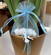 Bedankje Ooievaar blauw en wit met hartvormige pepermuntjes - babyshower - genderreveal - ooievaar - geboorte - bedankje