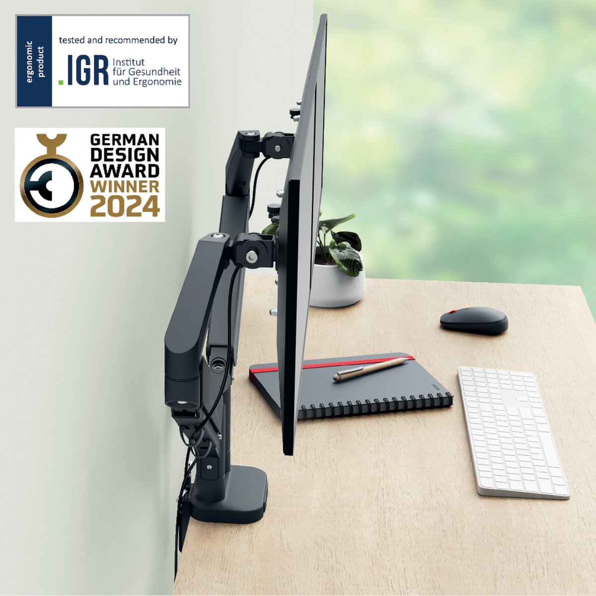 Leitz Ergo Ruimtebesparende Monitor arm - Tot 32" & 9kg thumbnail 5