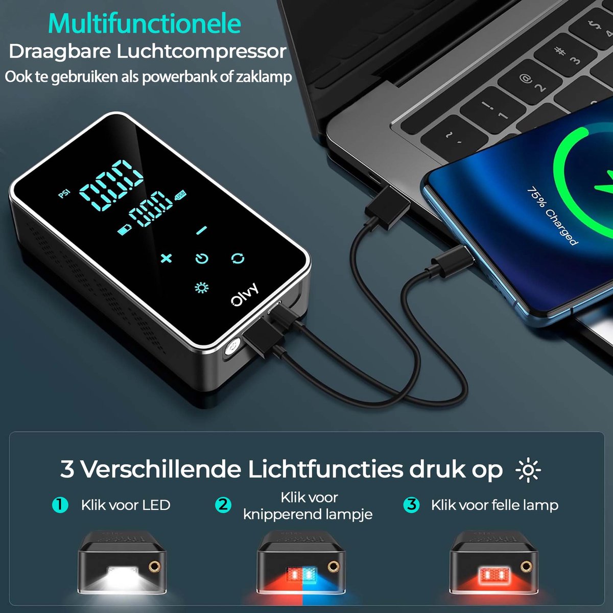 Olvy Compressor Bandenpomp - Elektrische Bandenpomp thumbnail 3