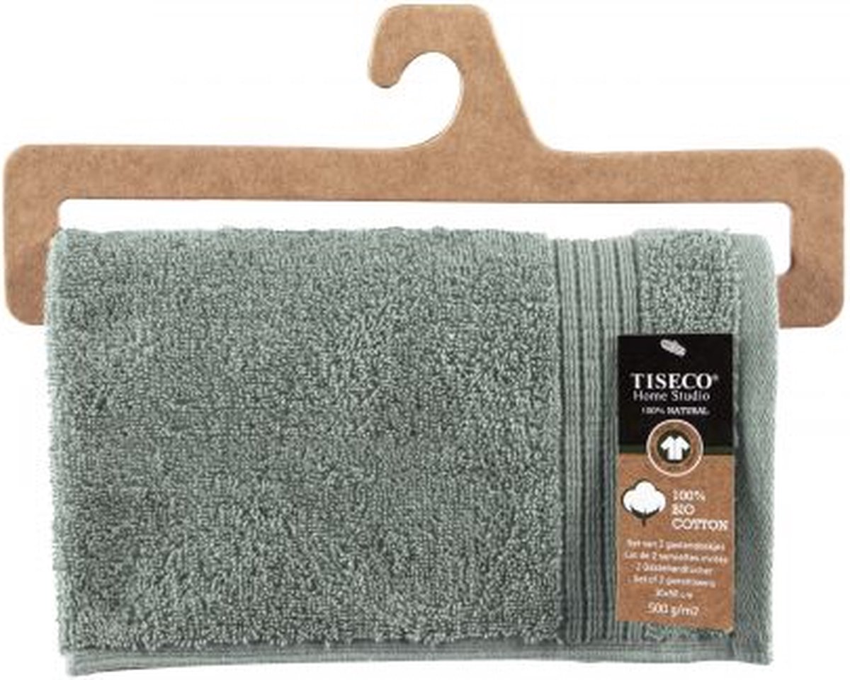Tiseco Home Studio - Gastendoekje EDEN - SET/4 - 100% bio katoen - 500 g/m2 - met ophanglus - bio katoen - superzacht en zeer absorberend - 30x50 cm - Groen