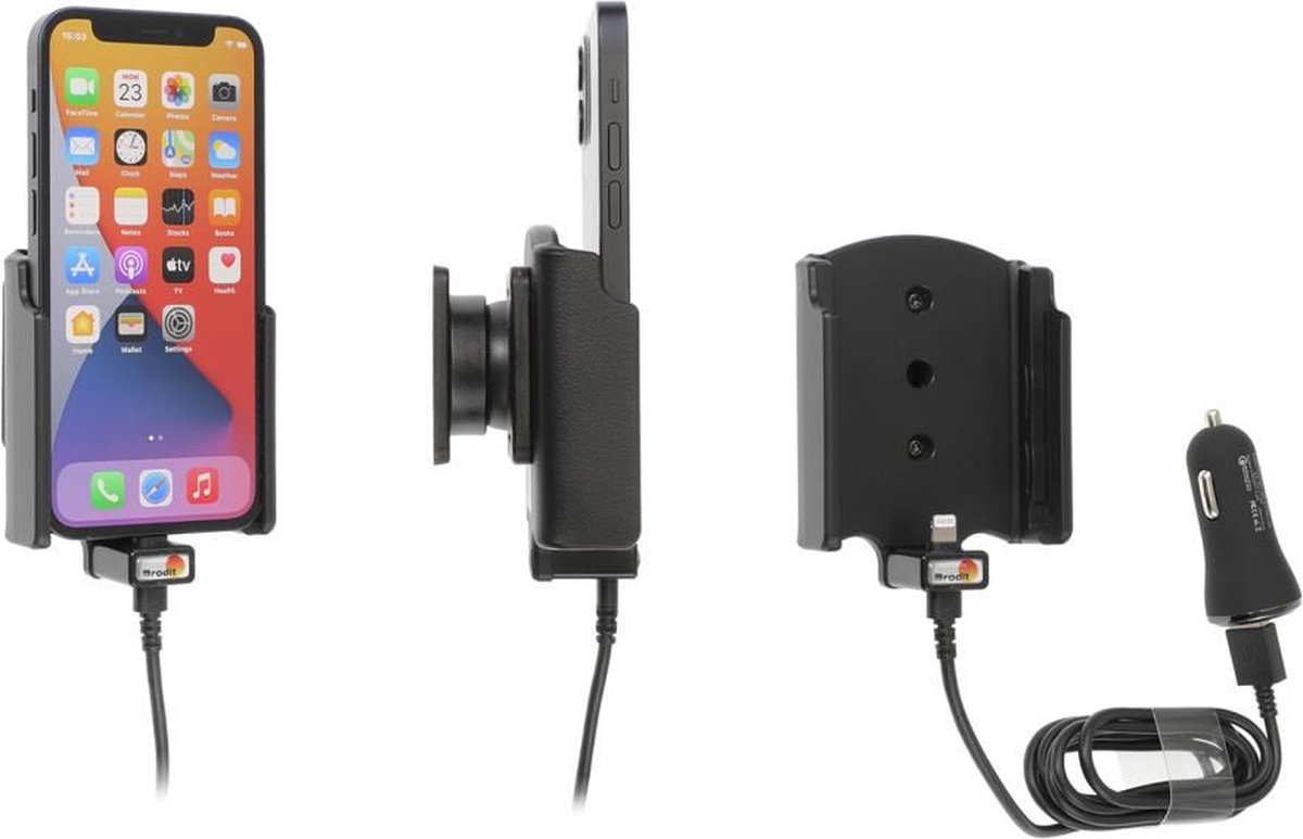 Brodit houder geschikt voor Apple iPhone 12Mini Actieve houder met 12V USB sig-plug