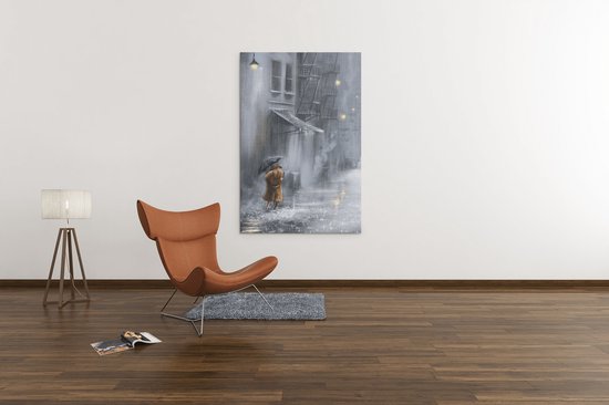 Canvas Schilderij - Regenachtige Avond - Abstract - Kunst - Wall Art - 90x60x2 cm