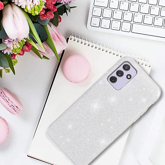 Casemania Coque pour Samsung Galaxy A15 - Argent - 2X Protecteur d'écran en Verres - Coque Arrière Glitter