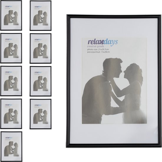 BD ART 18 x 35 cm 3D-box, meervoudige fotolijst, fotogalerij met passe- partout en 3 foto-uitsparingen voor 3 foto's van 10 x 15 cm, zwart, rechthoekig objectframe dieper voor objecten van 3 cm