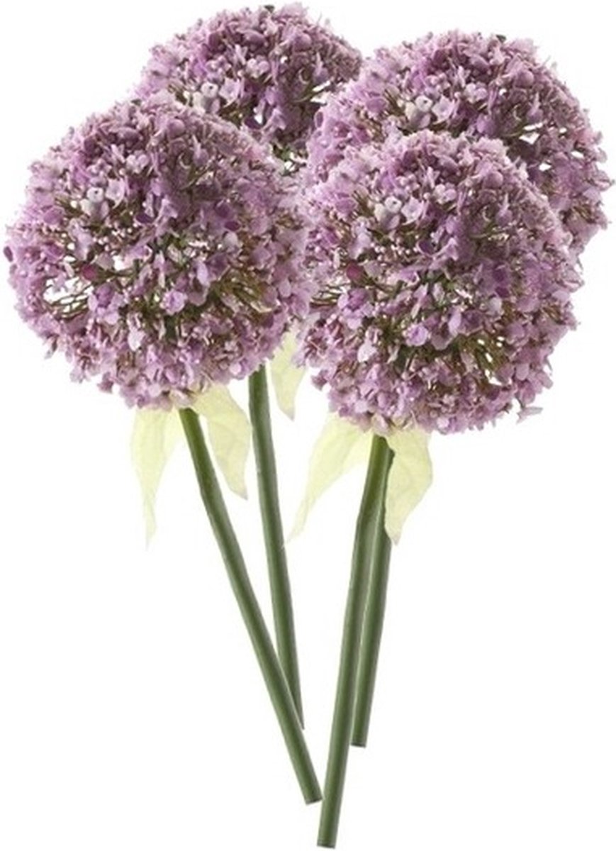 Bellatio Flowers & Plants Kunstbloem Sierui / Allium - 4x - lila paars - steel van 70 cm
