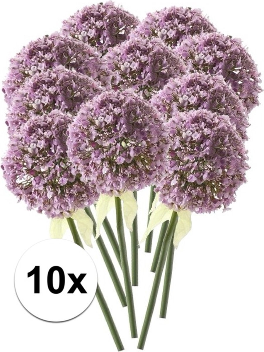 Bellatio Flowers & Plants Kunstbloem Sierui / Allium - 10x - lila paars - steel van 70 cm