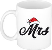 4x stuks witte Mrs met kerstmuts cadeau mok / beker - 300 ml - keramiek - koffiemokken / theebekers - Kerstmis - kerstcadeau