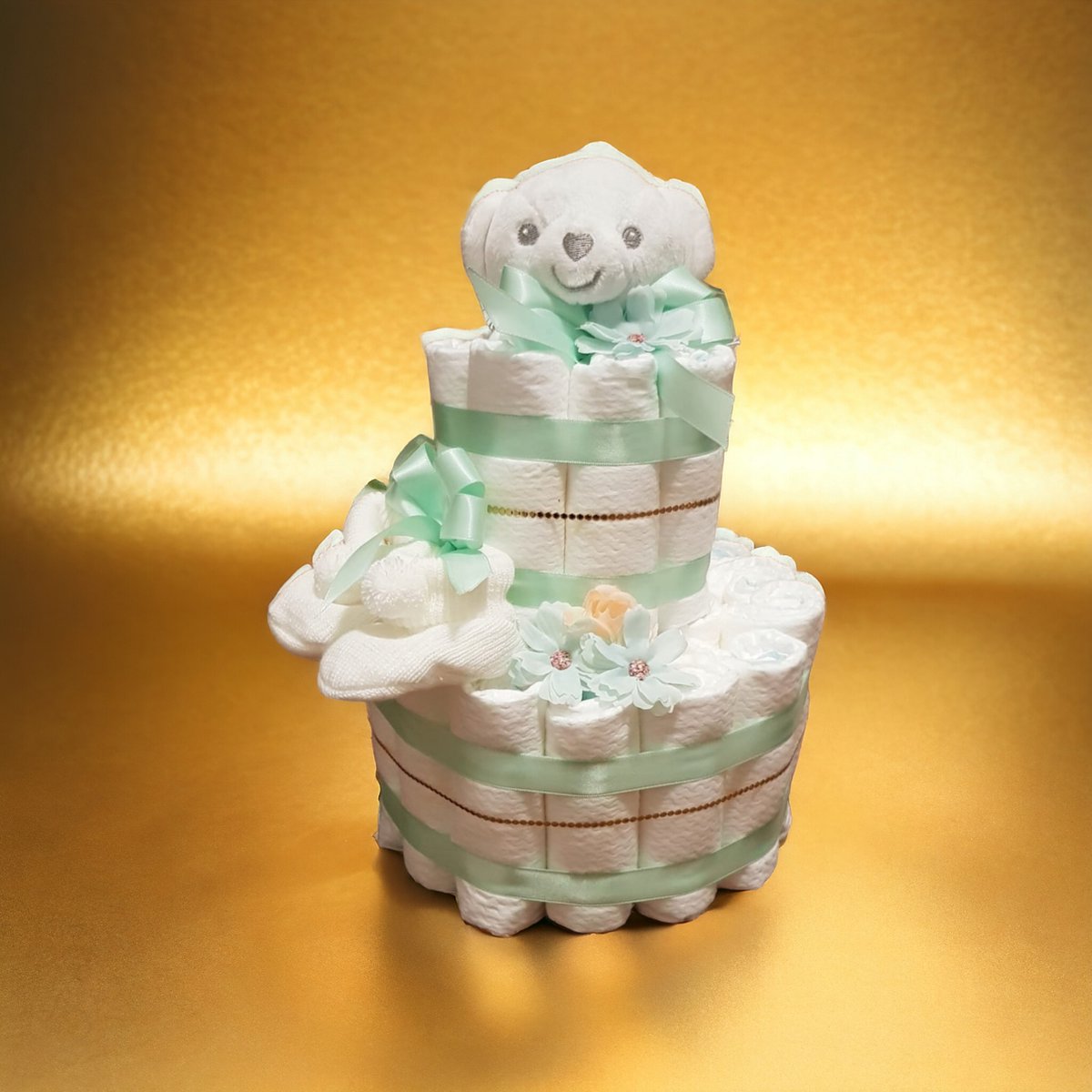 Goedkoopste Luiertaart mintgroen - beer - sokjes - pampers