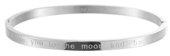 Nouka Dames Armband – Stainless Steel – Zilver Gekleurde Bangle – I Love You To The Moon And Back – Cadeau voor Vrouwen – Cadeau Voor Moeder - Valentijnsdag - Valentijn