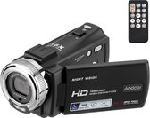 Guichet unique - Caméscope Handycam - Caméra vidéo 12 V Full HD - Capteur d'image CMOS - Vision nocturne - Zoom numérique 16x - Mise au point du visage - Caméra Vlog - Avec télécommande - Zwart