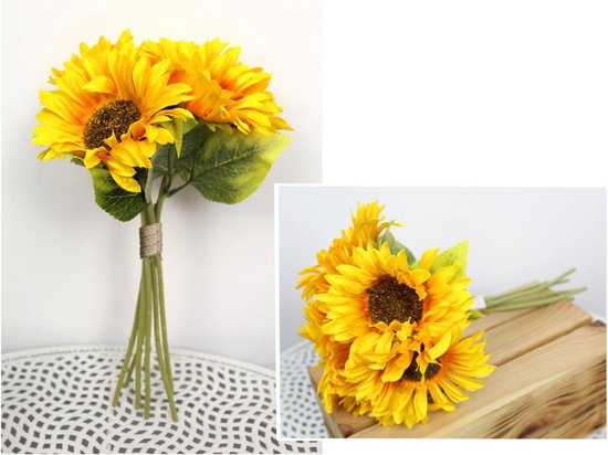 6x Zonnebloemen - 34 cm - diameter 13 cm - 6 stuks - Kunstbloemen - Zijden kunstbloemen - nep bloem - bundel