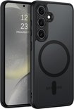 Zwarte matte telefoonhoes, getoond met de achterkant naar voren en de zijkant.