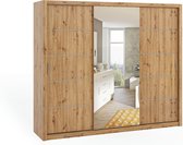 Armoire coulissante Bono 250, armoire avec miroir, étagères, cintres, tiroirs, spacieuse, pour la chambre, chêne artisanal