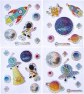 12 VELLEN Ruimte Glitter Stickers - 72 Stickers - Uitdeelcadeaus - Traktatie voor Kinderen - Stickers voor Kinderen