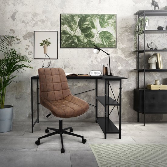Duhome Bureaustoel Met Wieltjes – Kunstlederen Hoogteverstelbare Kruk Met Rugleuning – Ergonomische Werkkruk Voor Kantoor, Kaptafel & Thuis – Crème