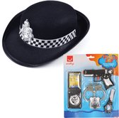 Ensemble de policier de costume de carnaval - casquette/casquette noire - ensemble pistolet/badge/menottes