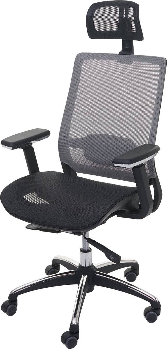 Cosmo Casa Bureaustoel - Bureaustoel - Ergonomische hoofdsteun Stof/Textiel - Zwart - Grijs