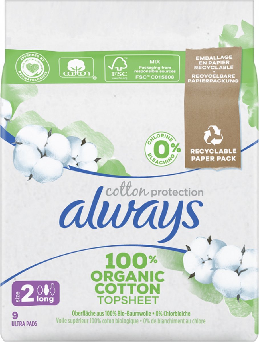 Always Maandverband Bio Cotton Protection Ultra Long met Vleugels 9 stuks
