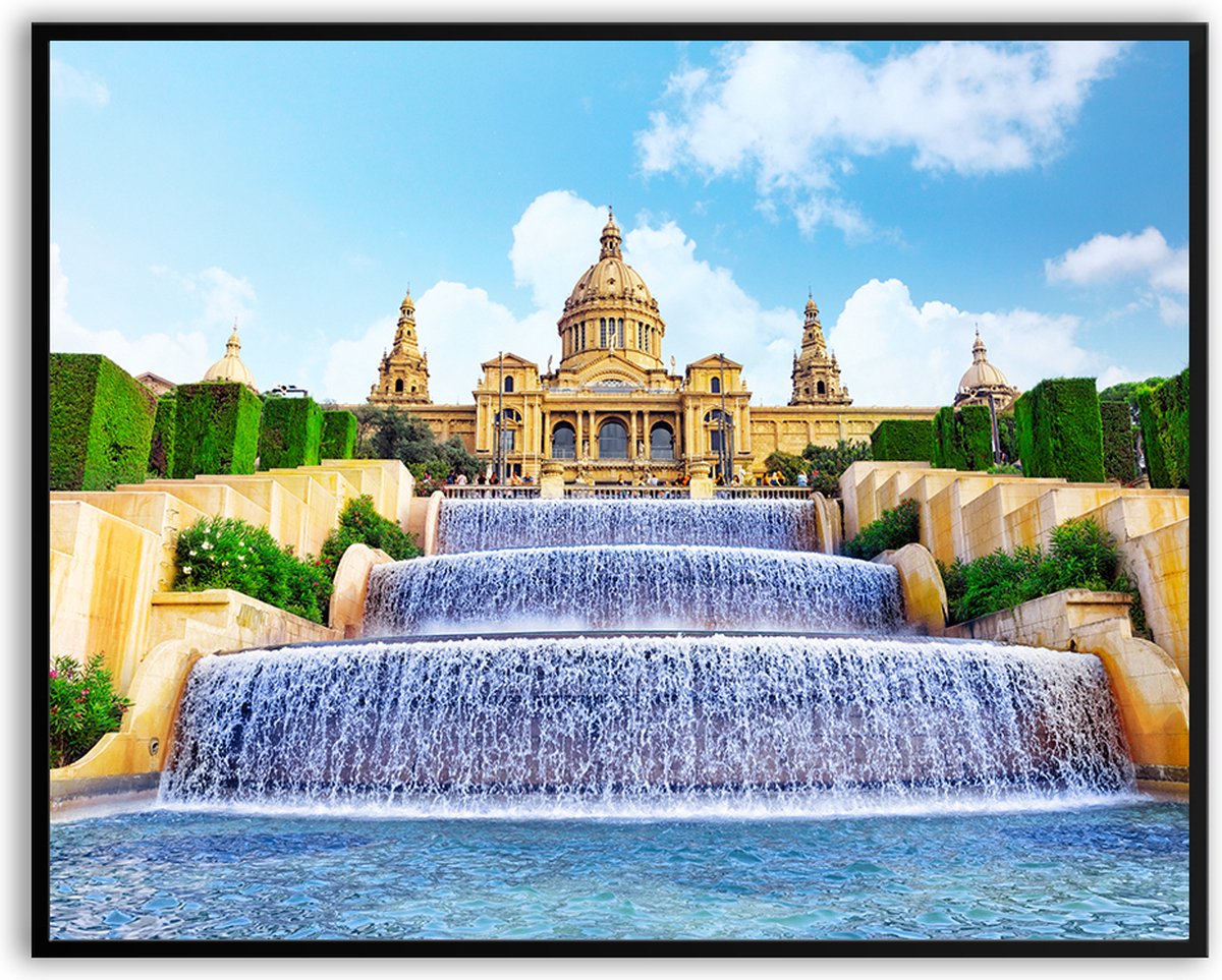 Nationaal museum barcelona fontein fotolijst met glas 50 x 70 cm - Prachtige kwaliteit - m