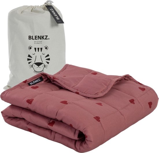 BLENKZ - couverture lestée enfant 3,5kg - 100x150 - Hartjes Rouge Rose - couverture lestée 1 personne - couverture lestée - couvertures lestées