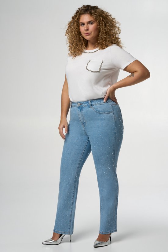 MS Mode Jeans Straight leg jeans met steentjes