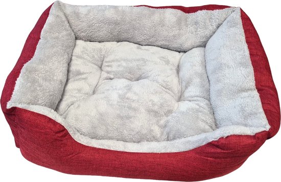 Nobleza Pluche Hondenbed - Hondenmanden - Mand voor hond - Rechthoek - Rood - Maat M - 66x52x19 cm