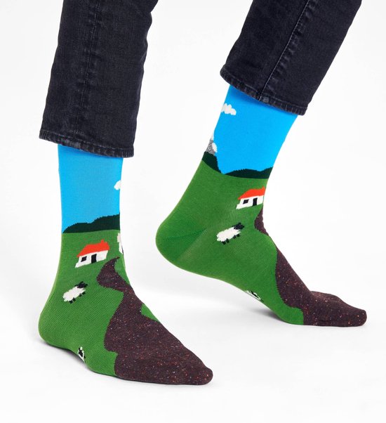 Happy Socks Little House Sokken Heren Groen Blauw - Maat 47-51