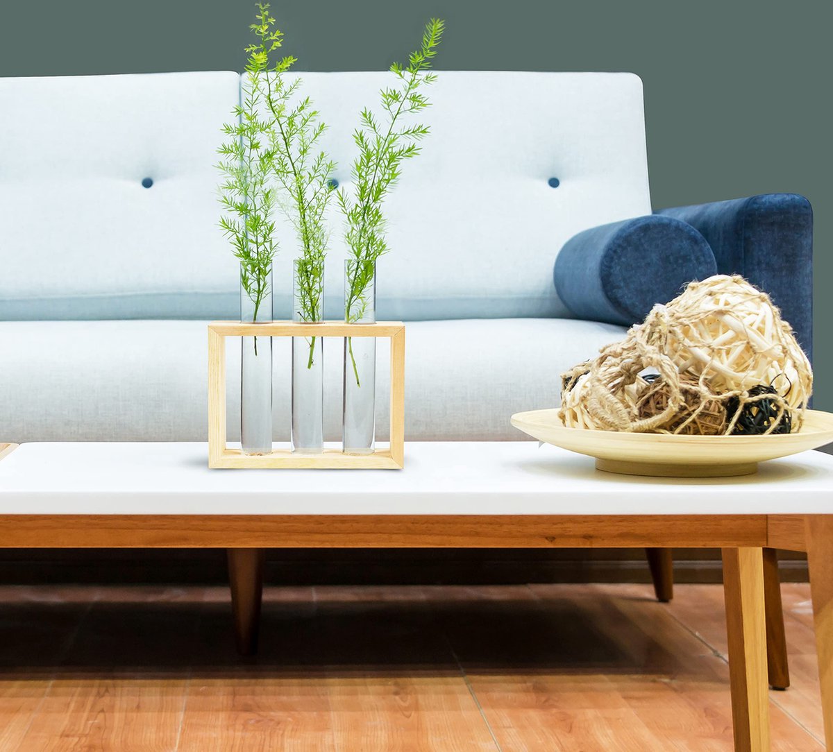 Vase Mural 2 Étages 8PCS Tubes à Essai Verre - Support Bois Pour Plantes Intérieures