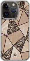 Casimoda® hoesje - Geschikt voor iPhone 13 Pro - Leopard Abstract - 2-in-1 case - Schokbestendig - Luipaardprint - Verhoogde randen - Bruin/beige, Transparant