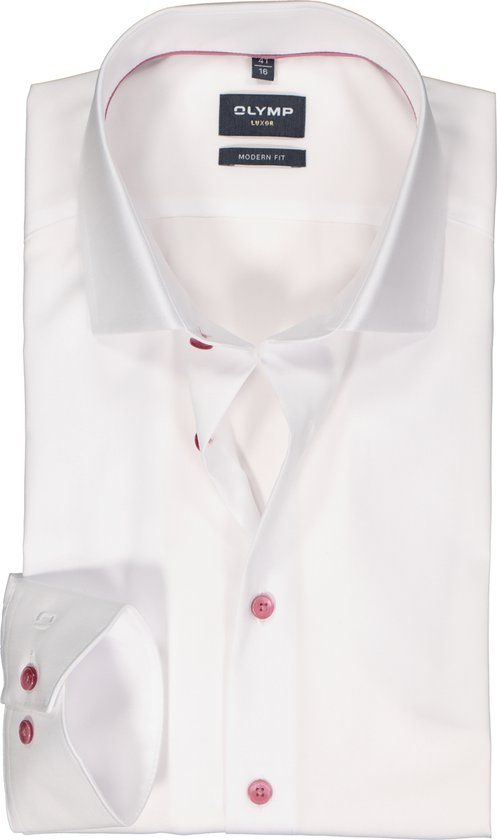 OLYMP modern fit overhemd - popeline - wit - Strijkvrij - Boordmaat: 40