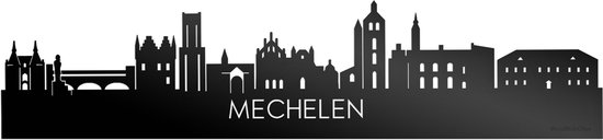 Skyline Mechelen Zwart Glanzend - 80 cm - Woondecoratie - Wanddecoratie - Meer steden beschikbaar - Woonkamer idee - City Art - Steden kunst - Cadeau voor hem - Cadeau voor haar - Jubileum - Trouwerij - WoodWideCities