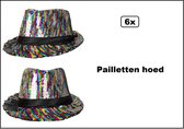 6x Feesthoedje paillet multicolor - Rainbow glitter and glamour festival thema feest fun party feesthoed