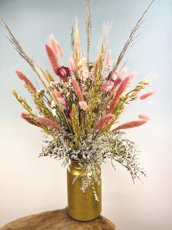 Droogbloemen boeket ''Pink Garden'' | 70 cm | Exclusief vaas | Prachtige natuurlijke uitstraling | Perfect voor ieder interieur