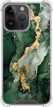 Shockproof hoesje - Geschikt voor iPhone 14 Pro Max - Marmer groen goud - Extra sterke case - TPU/polycarbonaat - Marmer - Groen, Transparant