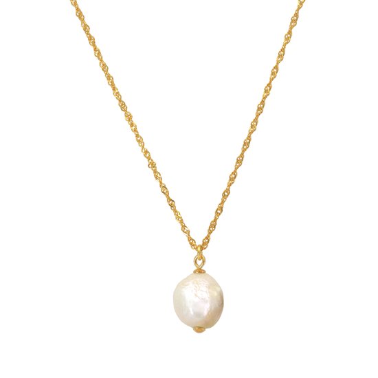 ARLIZI 2156 Collier pendentif perle baroque crème - argent massif plaqué or - 46 cm