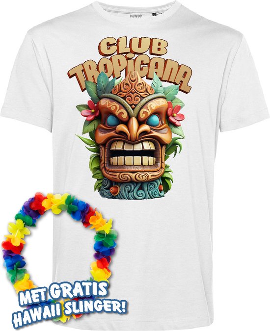 T-shirt Masque Tiki | Les meilleurs en concert 2024 | Club Tropicana | Chemise hawaïenne | Vêtements Ibiza | Blanc | taille L.