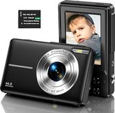 Digitale camera, 1080P compactcamera, 44MP fotocamera, HD vlogging-camera, kindercamera met 2,5 inch LCD-scherm, 16x digitale zoom en 1 batterij, voor meisjes, jongens, beginners, zwart