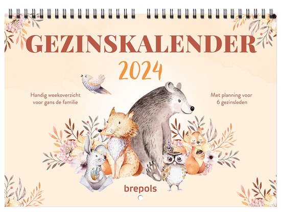 Brepols Kalender 2024 • Gezinskalender • Handig Weekoverzicht • wire-o • 31 x 22 cm • Geel