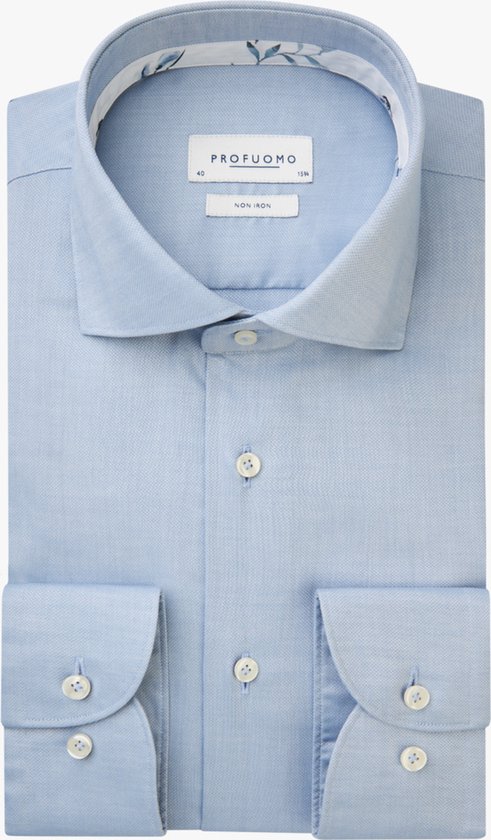 Profuomo slim fit heren overhemd - dobby - blauw - Strijkvriendelijk - Boordmaat: 42