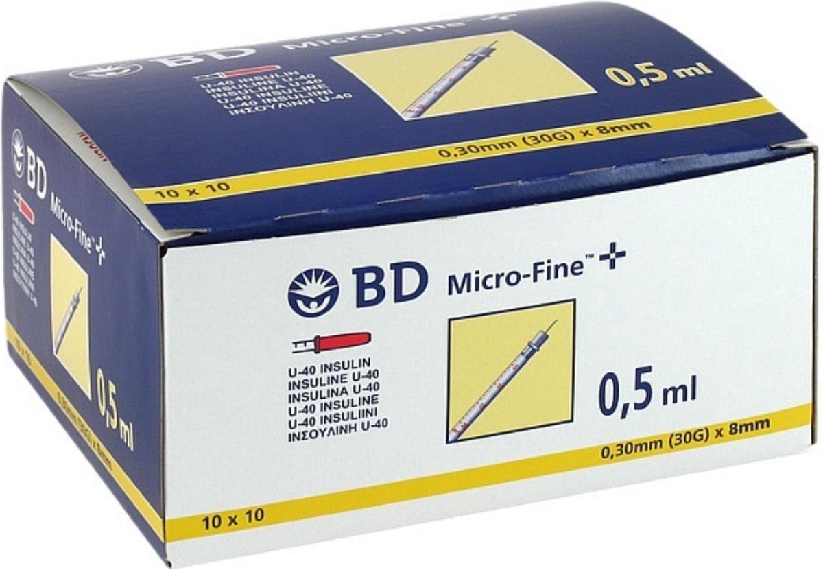 Goedkoopste BD Micro-Fine 'Veterinaire' insulinespuiten - U40 - 0.5ml, 30G, 0.30mm x 8mm - per 100 stuks