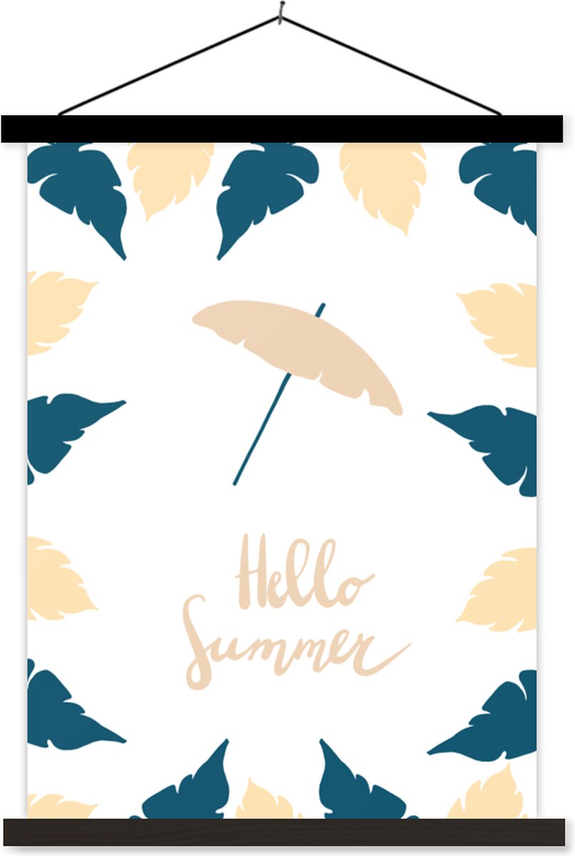 Posterhanger incl. Poster 90x120 cm - Schoolplaat - Zomer - Parasol - Veren - Textielposte