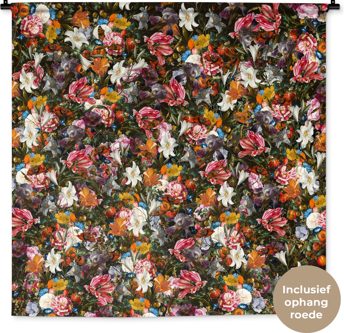Wandkleed - Bloemen - Regenboog - Kunst - Oude meesters - Tapestry - Wandtapijt - Katoen - Woondecoratie - 150x150 cm - Slaapkamer - Wanddoek - Muurkleed - Muurdecoratie - Wandkleden
