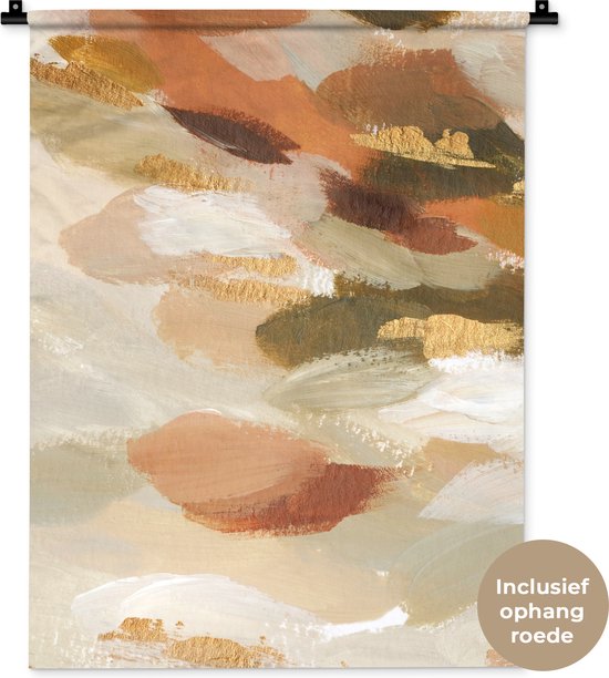 Tenture murale - Tissu mural - Peinture acrylique - Or - Rouge - 60x80 cm - Tapisserie