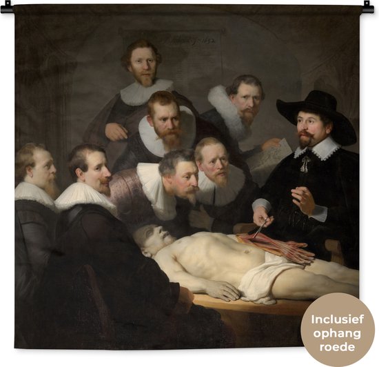 Wandkleed - Wanddoek - De anatomische les van Dr. Nicolaes Tulp - Schilderij van Rembrandt van Rijn - 90x90 cm - Wandtapijt